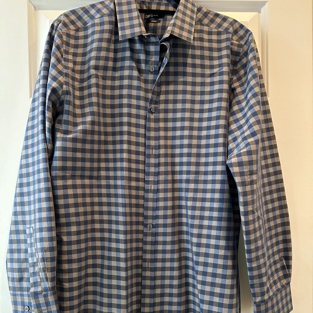 Bar III Blue & Grey Checkered Button Shirt